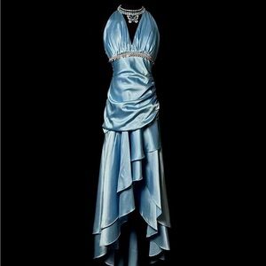vintage blue satin party dress